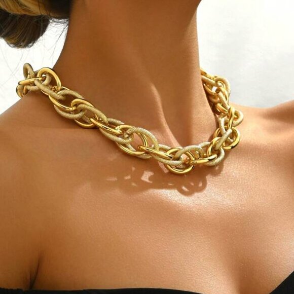 Chunky Gold Rope Chain Necklace - Picture 1 of 4